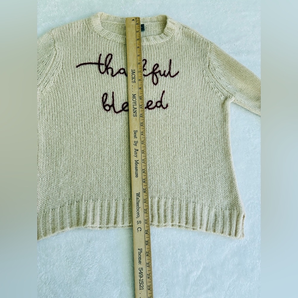 Wooden Ships Thankful + Blessed Cream light Sweater X/S fits Oversized Like M - Picture 6 of 8